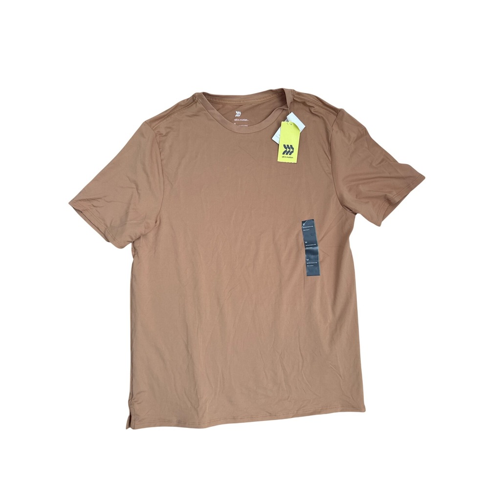 All‎ In Motion Mens Performance Short Sleeve Tee Tan Gold Medium New NWT